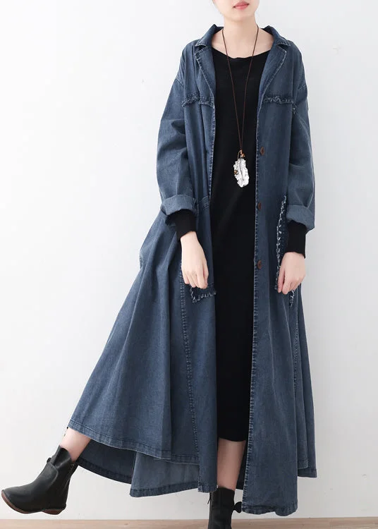 Cozy Everyday Wear Natural Denim Blue Peter Pan Collar Patchwork Pockets Button Cotton Coats Long Sleeve Cozy Everyday Wear Natural Denim Blue Peter Pan Collar Patchwork Pockets Button Cotton Coats Long Sleeve