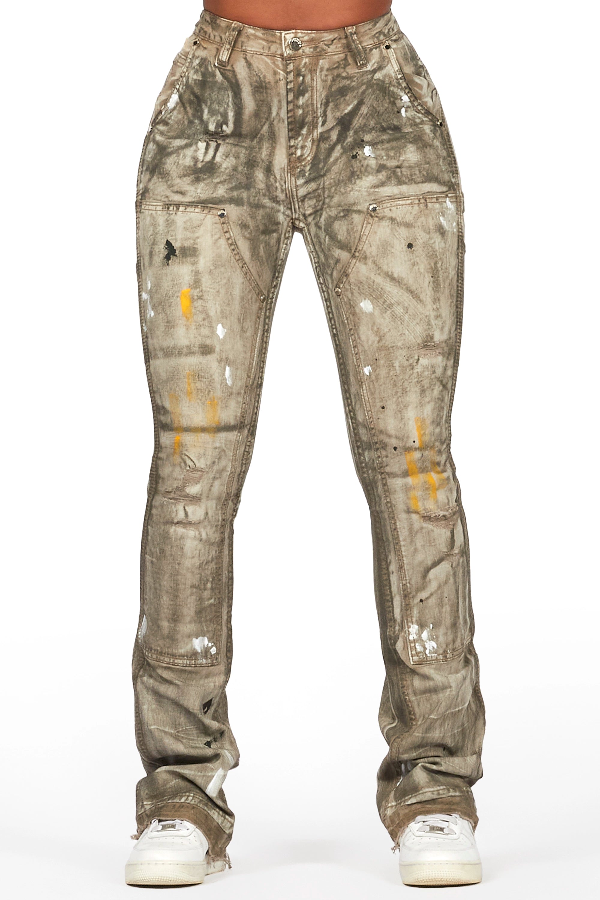 Trendy Casual Fit Miesha Brown Stacked Flare Jean