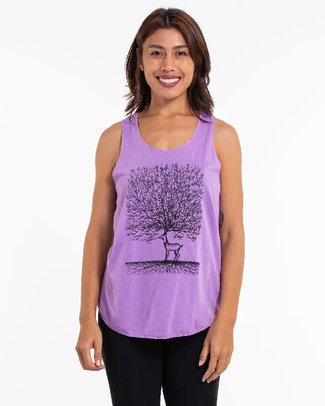 Relaxed Style Fits Womens Bambi Tree Tank Top in Violet
