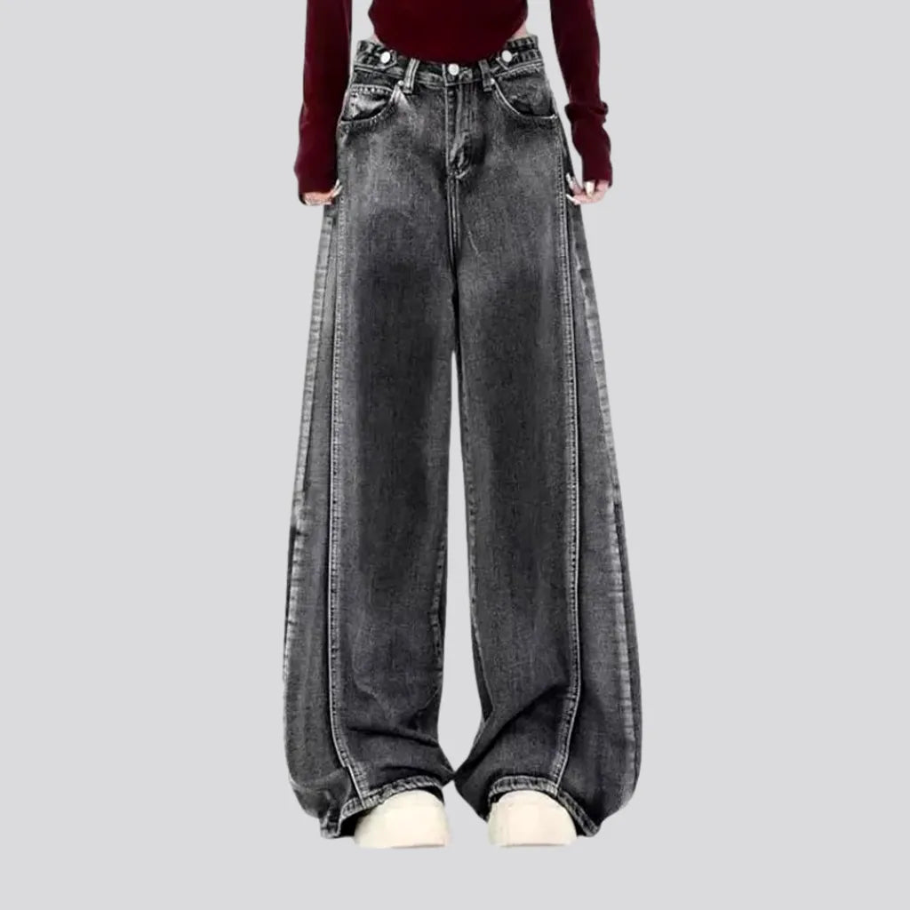 Trendy Casual Comfort Sanded boho style baggy-leg women's jeans