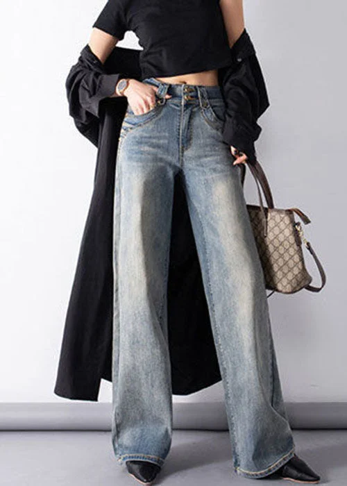 Affordable Fashion Layers Classy Denim Blue High Waist Pockets Draping Cotton Straight Pants Summer Affordable Fashion Layers Classy Denim Blue High Waist Pockets Draping Cotton Straight Pants Summer
