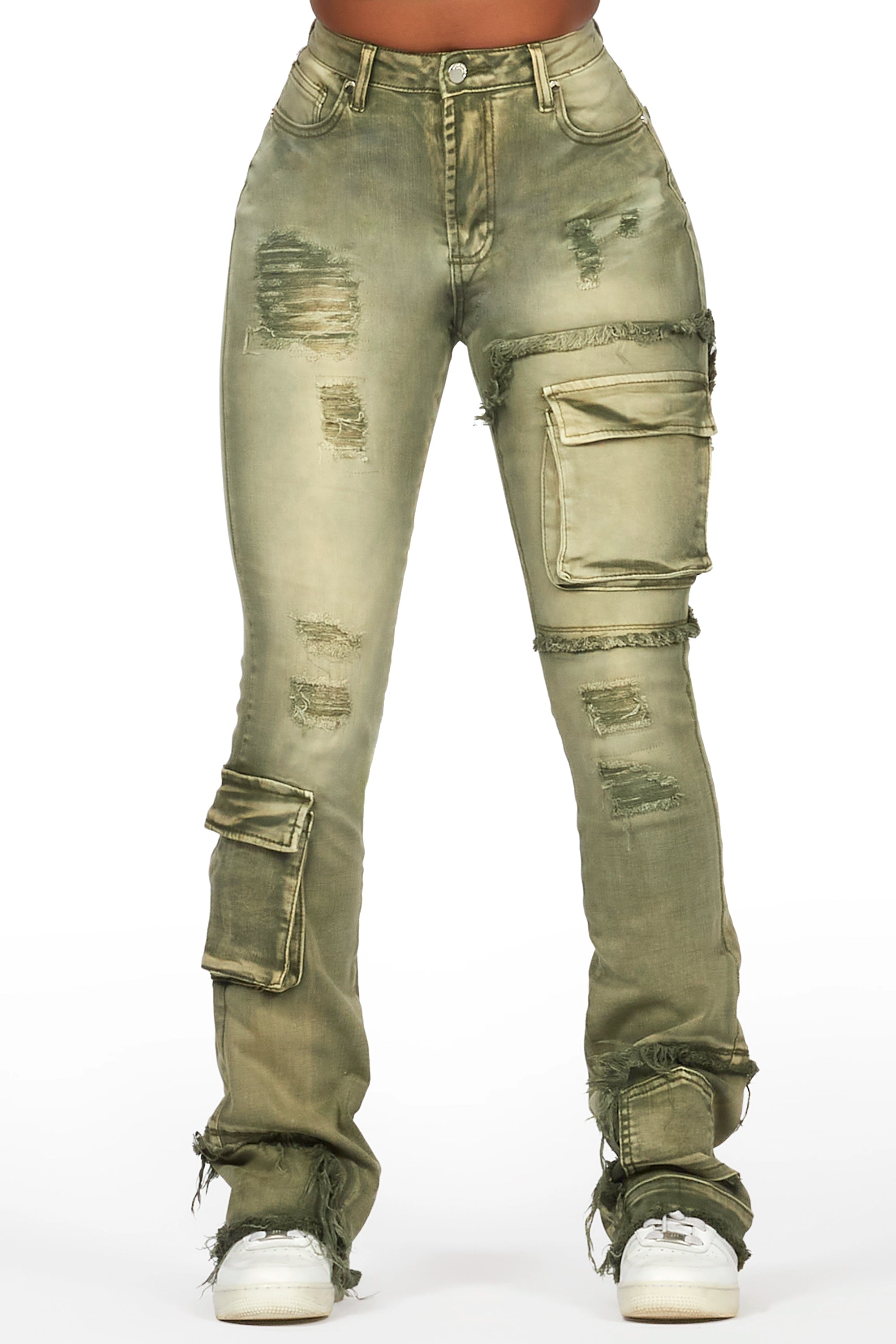 Practical Wear Options Kambry Green Stacked Flare Jean