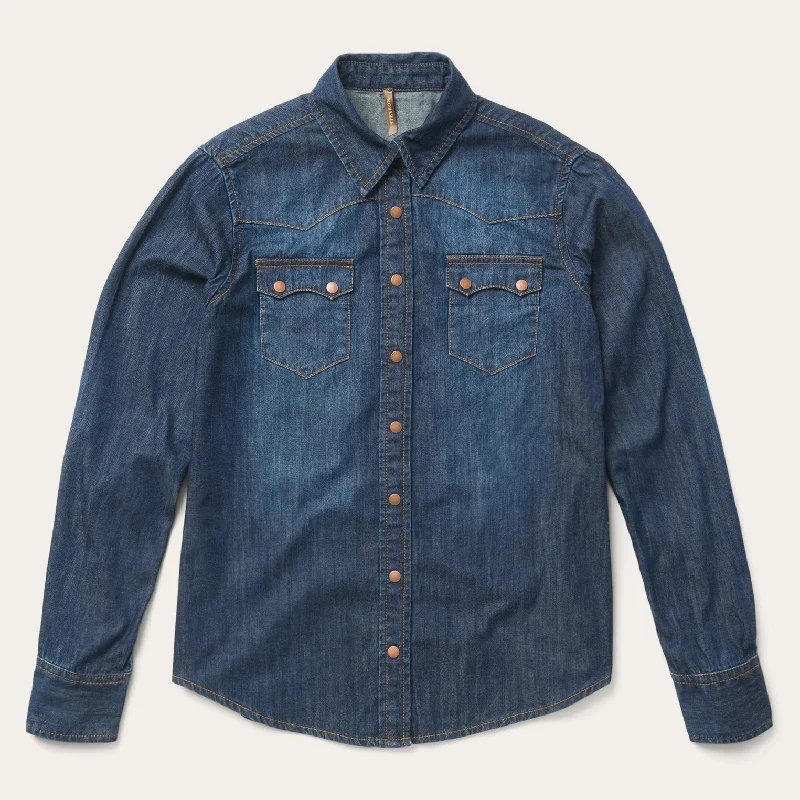 Chic and Comfortable Pieces Dark Denim Snap Front Shirt