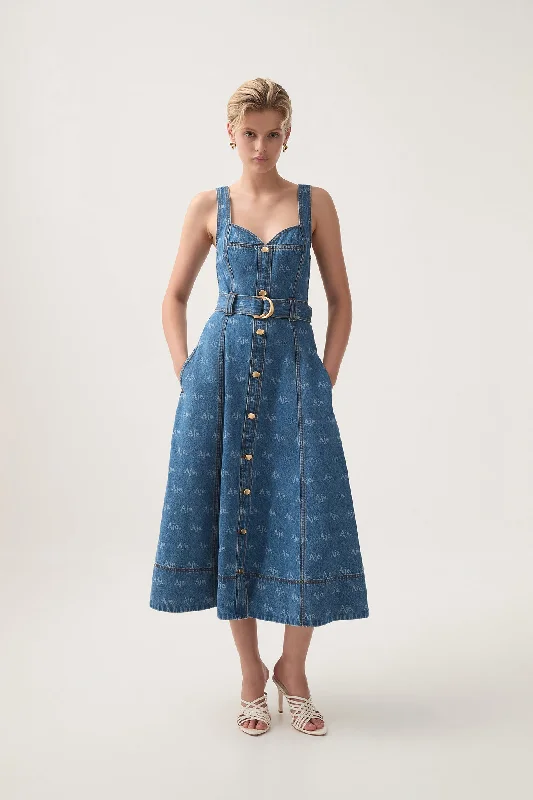 Trendy Comfy Styles Ratio Logo Denim Midi Dress