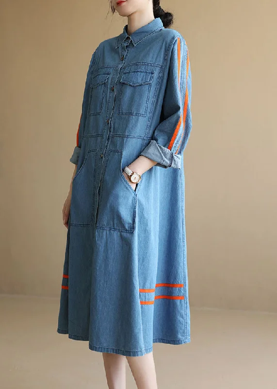 Soft Everyday Wear Plus Size Denim Blue Pockets Patchwork Tie Waist Cotton Long Dress Long Sleeve Soft Everyday Wear Plus Size Denim Blue Pockets Patchwork Tie Waist Cotton Long Dress Long Sleeve