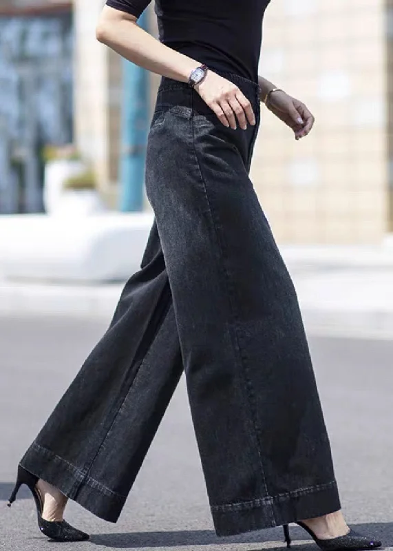 Relaxed Look Choices Boutique Black Pockets Draping Cotton Denim Straight Pants Spring Relaxed Look Choices Boutique Black Pockets Draping Cotton Denim Straight Pants Spring