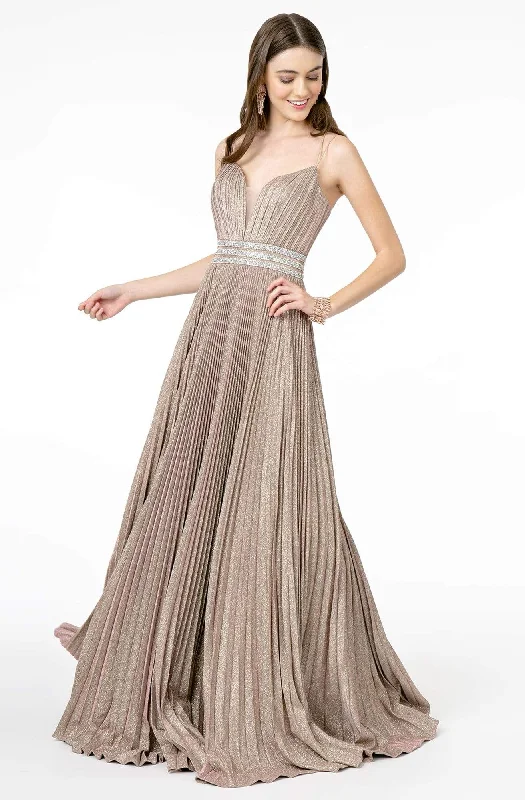 Fashion Chic Comfort Elizabeth K - GL2905 Deep V Neck Pleated Metallic Glitter A-Line Gown Fashion Chic Comfort Elizabeth K - GL2905 Deep V Neck Pleated Metallic Glitter A-Line Gown