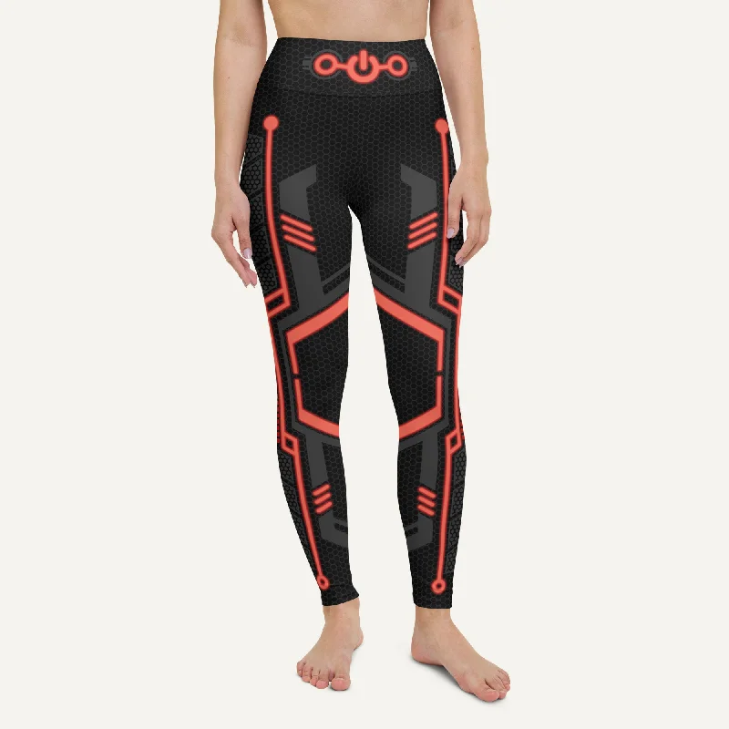 Comfy Streetwear Trends Futuristic Sci-Fi Red High-Waisted Leggings