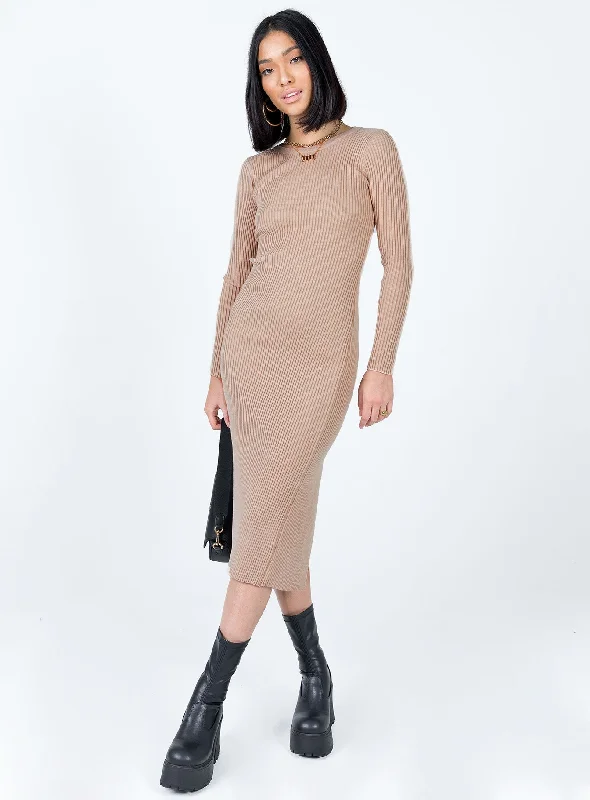 Practical Soft Fit Tiarnie Midi Dress Beige