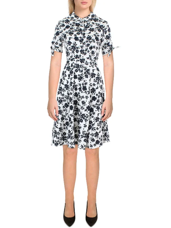 Stylish Comfort Wear Petites Womens Floral Print Knee-Length Shirtdress